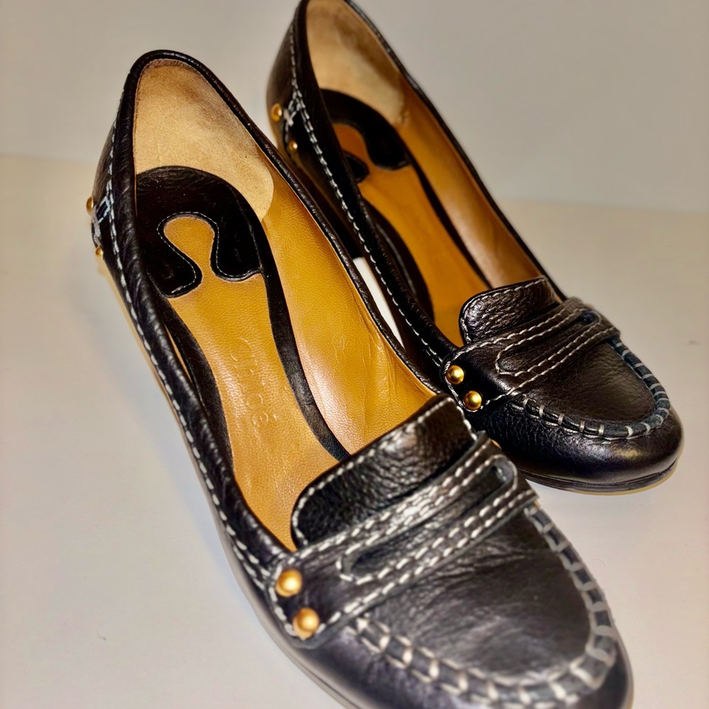 Chloe Black Leather Oxford Loafers with Heel